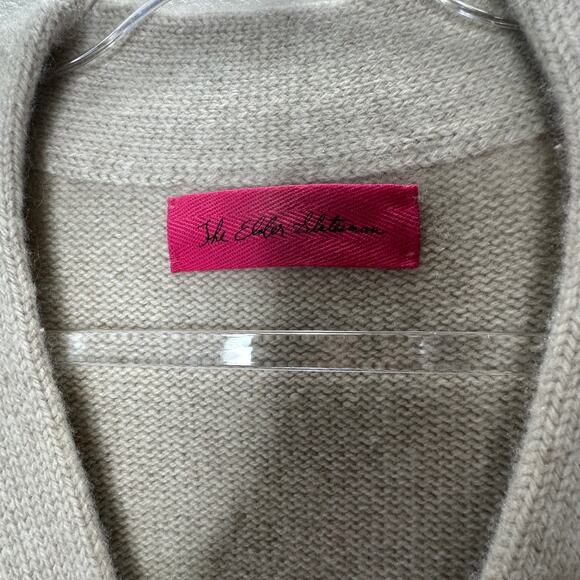 The Elder Statesman Tan Intarsia Long Line Cashmere Cardigan L - Picture 8 of 14